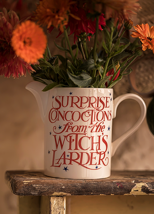 Emma Bridgewater A bottomless cauldron of mimosas will not, unfortunately, keep refilling guests glasses at your Halloween party. Thankfully, this Halloween Toast Medium Straight Jug will.