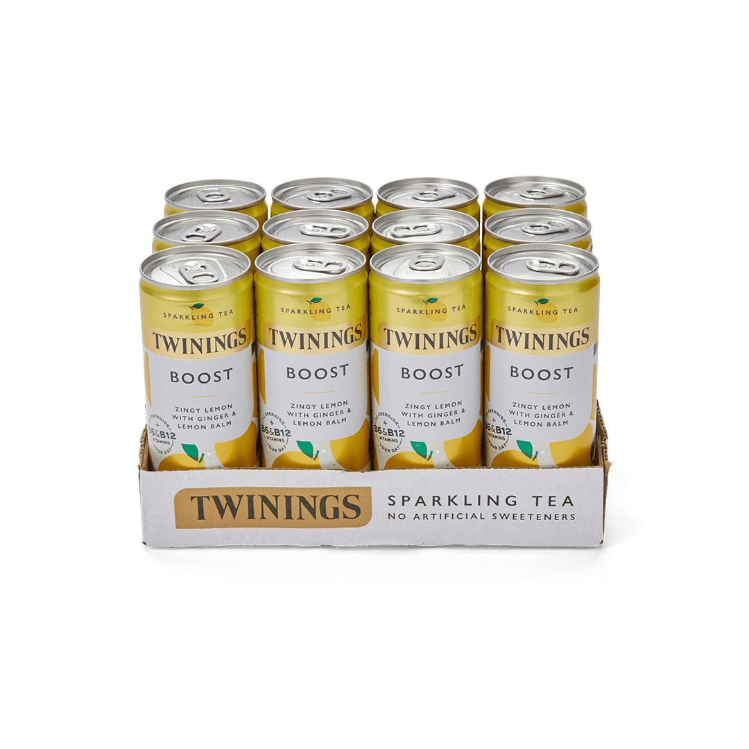Twinings Sparkling Tea 12 Pack Lemon & Ginger Sparkling Black Tea Infusion With Vitamins B6, B12 & C Boost