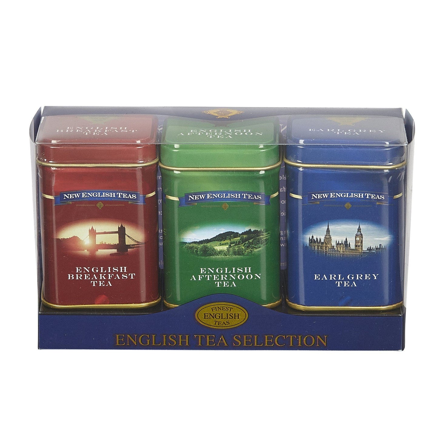 Iconic mini triple Tea tins featuring classic British scenes to include, Tower Bridge, the English countryside, and the Houses of Parliament. These collectible, super cute mini tins contain a range of our flavoursome loose-leaf English Teas, each one