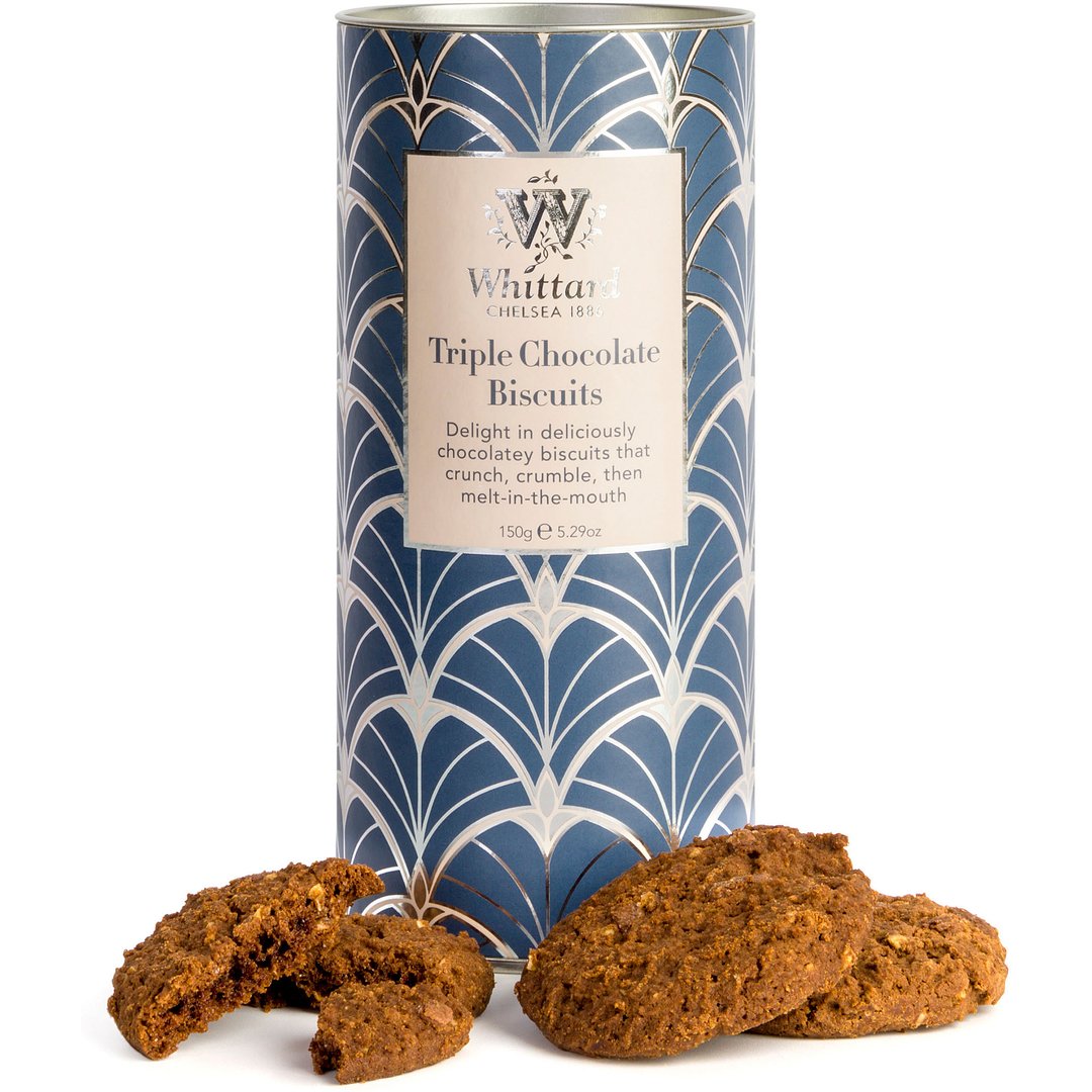 Triple Chocolate Biscuits We know how important a good biscuit is, which is why we have a range of delicious biscuits that melt in your mouth. Just perfect for enjoying with your favourite brew. Choose from Salted Caramel, Stem Ginger & Lemon, Triple Chocolate or Chocolate Chip & Orange. • Weight: 150g • Perfectly paired with: Our range of Tea , Coffee and Hot Chocolate