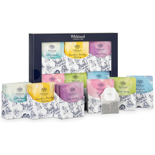 Alice's Curious Collection of Tea There are five teabags of each tea, including our bestselling classics malty English Breakfast and citrusy Earl Grey, as well as traditionally elegant Afternoon Tea, Darjeeling and English Rose. And to top it off, we’ve popped in our fabulously floral, fruity Garden Party Oolong for a celebration a cut above the rest.. • Teas featured: English Breakfast, Earl Grey, English Rose