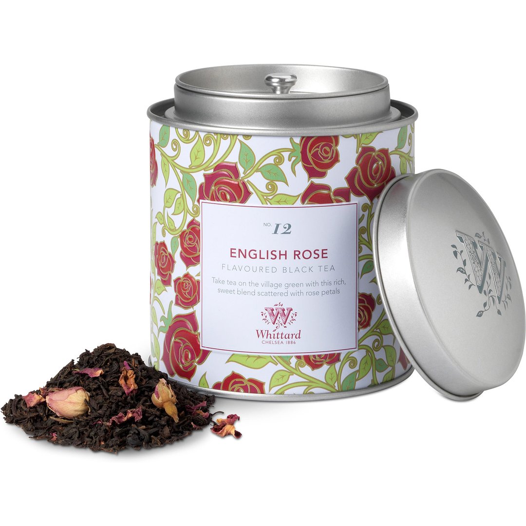 Tea Discoveries English Rose Tea Caddy We’ve recreated the taste of a classic Meigui Congou rose tea by using a Chinese black tea for the base, imbued with subtle floral flavours and scattered with rose petals. The tea might be authentically Chinese, but those wonderfully aromatic notes of rose are forever England. Deliciously delicate and seductively sweet, a single sip brings to mind rolling hills, church bells and country gardens