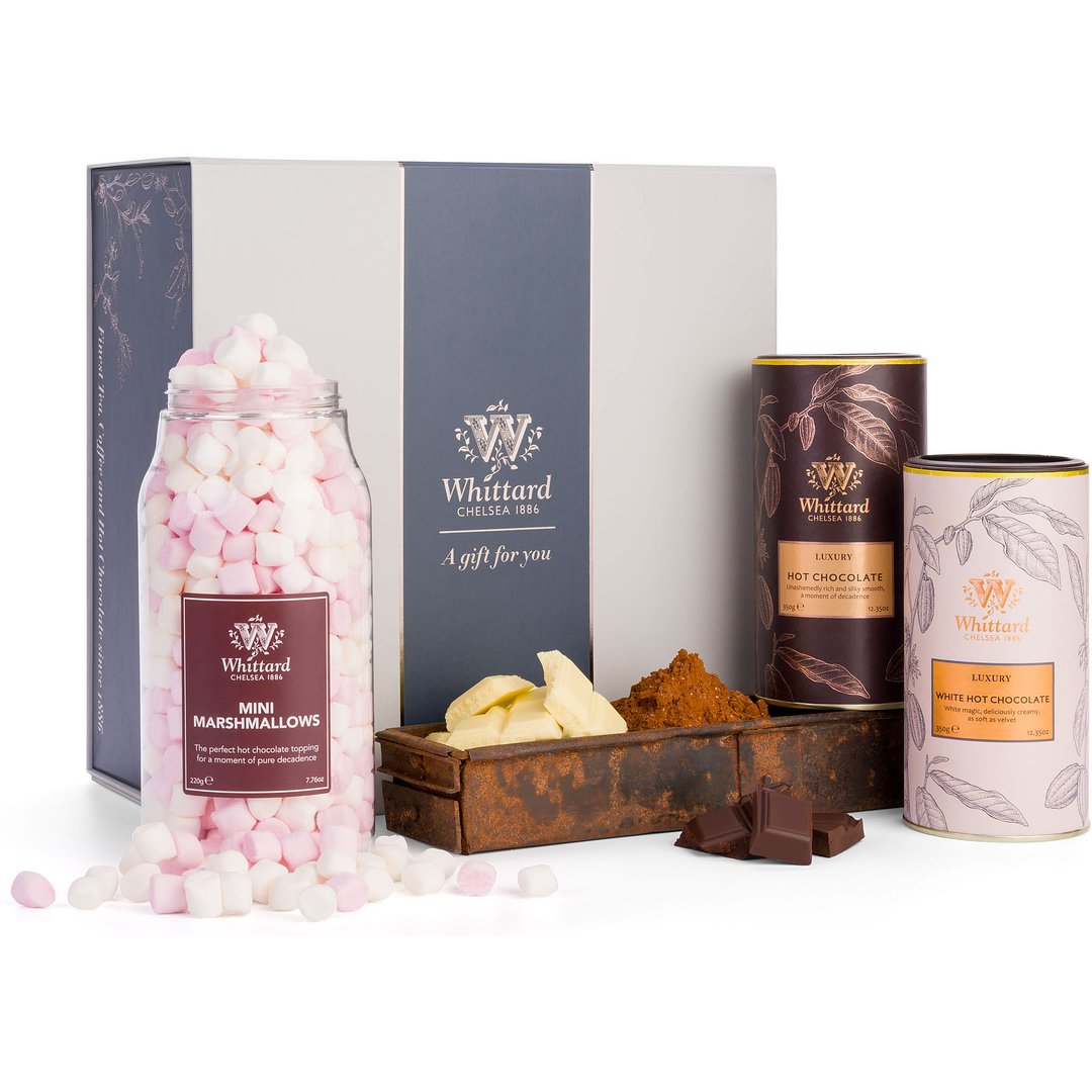 The Luxury Hot Chocolate Gift Box Our signature rich Luxury milk and buttery-sweet Luxury White are at the heart of our hot chocolate collection – and firm customer favourites. Take luxury to new heights with a tower of marshmallows on top