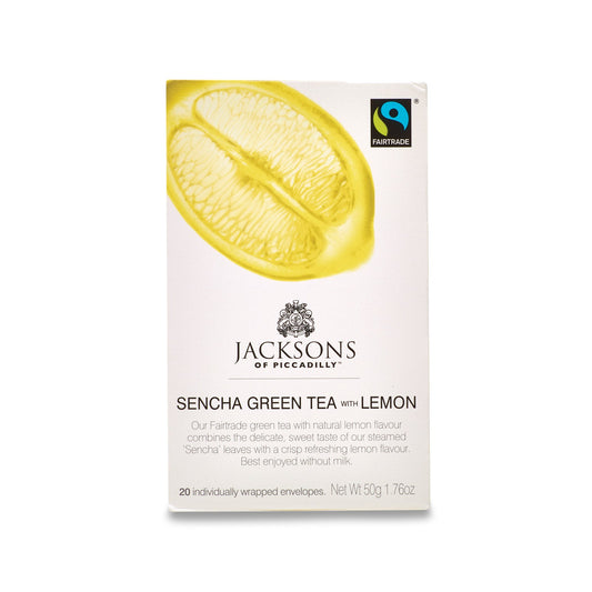 Jacksons of Piccadilly Green Tea Sencha Green Tea with Lemon 20 Tea Bags All Natural Flavours Sugar Free Tea