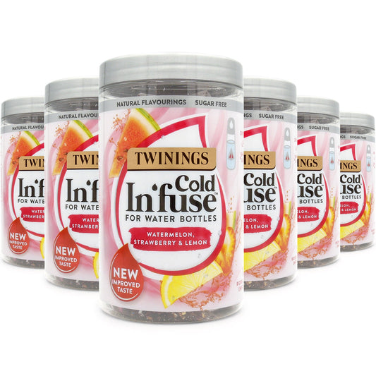 Twinings Cold Infuse Watermelon, Strawberry & Lemon Case of 6 Jars Cold Water Infused Tea Bags Cold Brew Tea Infusers For Water Bottles