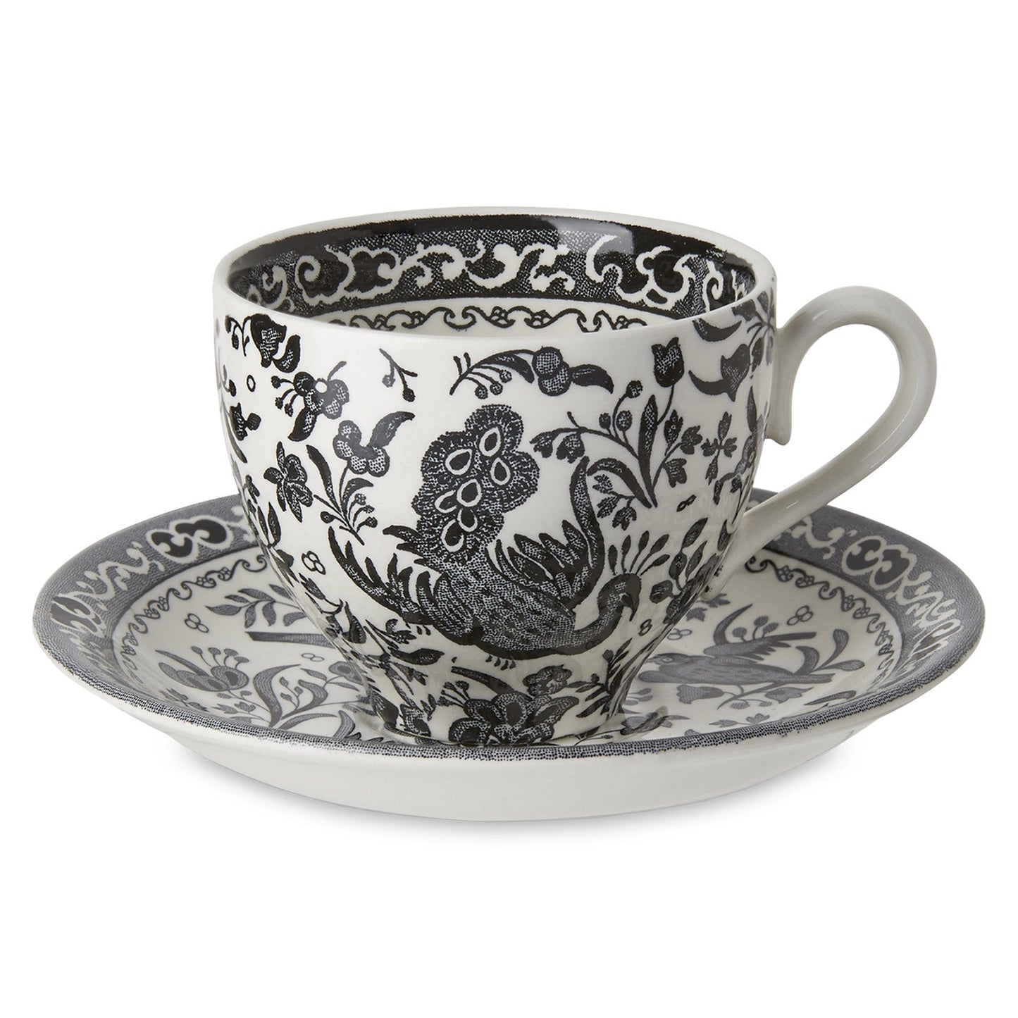 Burleigh Regal Peacock Cup & Saucer Set Perfect for Afternoon Tea Black Teaware Tea Lover Gift