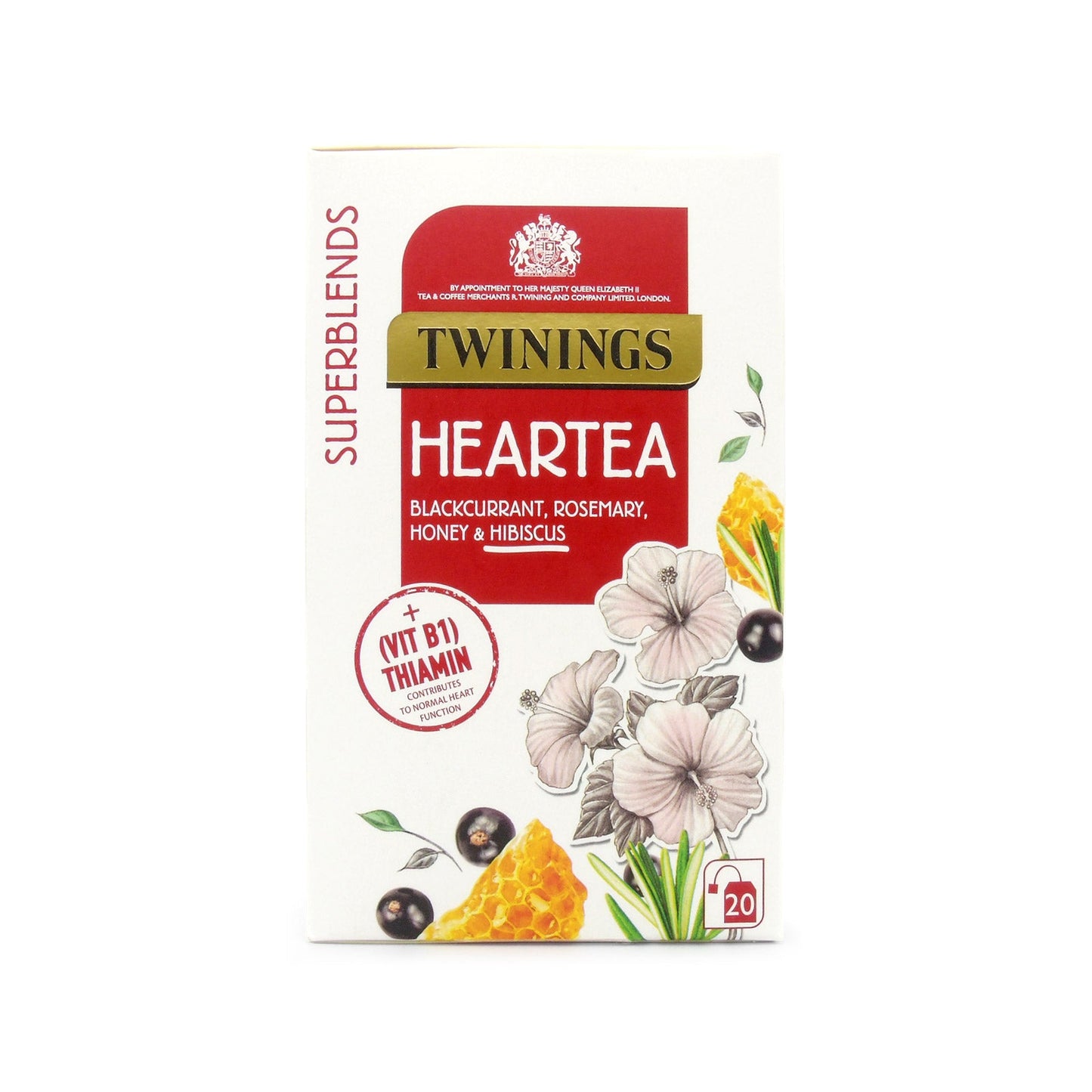 Twinings Superblends Heartea Blackcurrant, Rosemary, Honey & Hibiscus Flavoured Infusion Added Thiamin (Vitamin B1) Health Tea Drink 20 Tea Ba