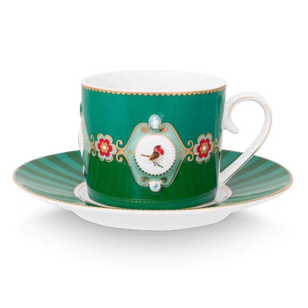 Pip Studio Love Birds Medallion Cup & Saucer Emerald Green