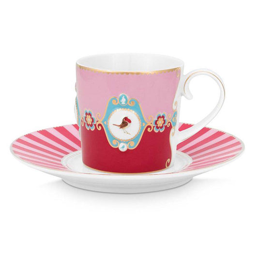 Pip Studio Love Birds Medallion Cup & Saucer Red & Pink