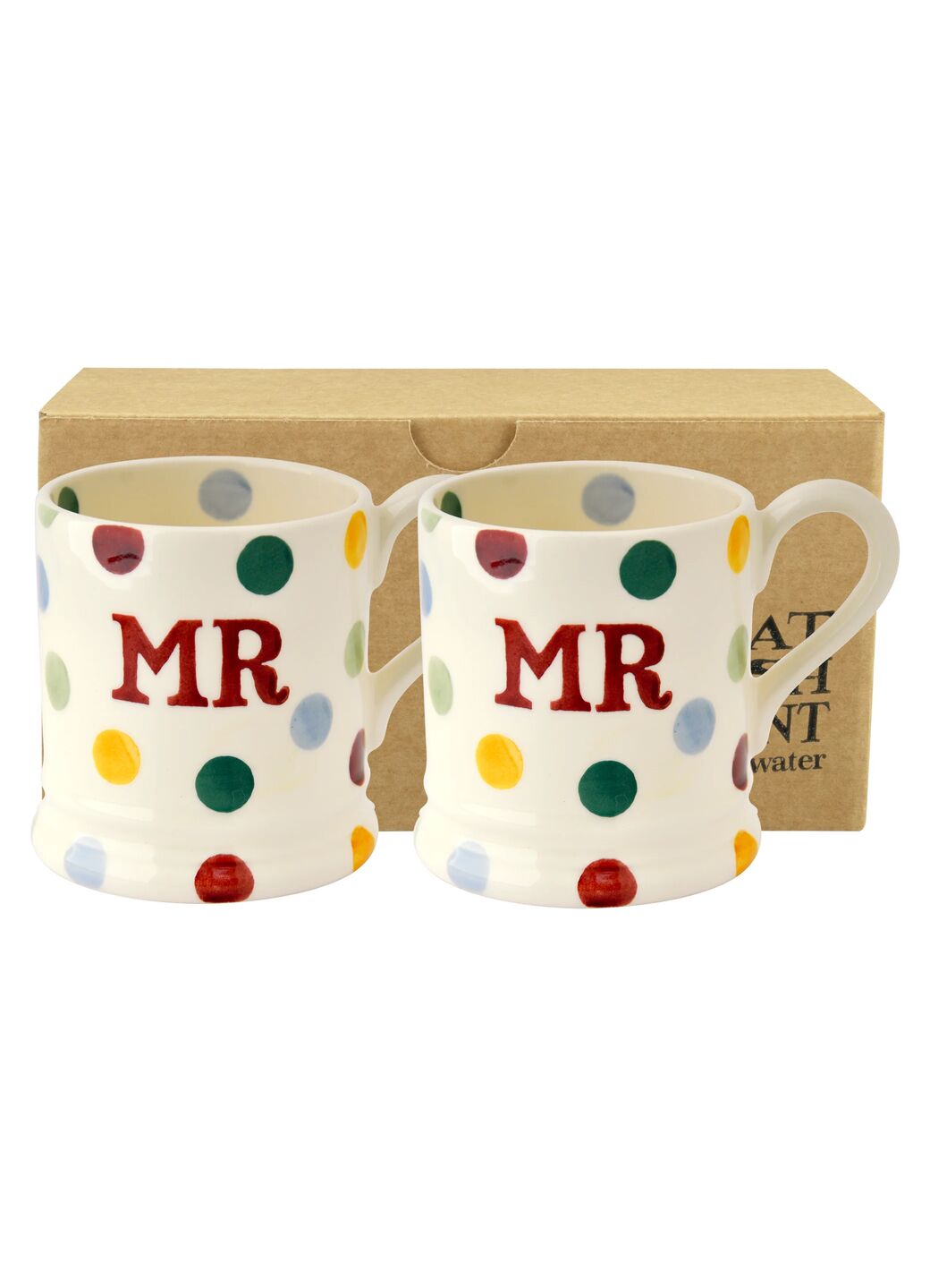 Emma Bridgewater Polka Dot 'Mr & Mr' Set of 2 1/2 Pint Mugs Boxed Unique Handmade & Handpainted English Earthenware Tea/Coffee Mug