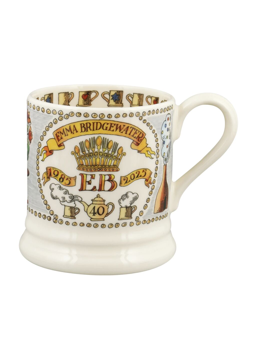 40 Years 1985 2025 1/2 Pint Mug Unique Handmade & Handpainted English Earthenware Tea/Coffee Mug Emma Bridgewater