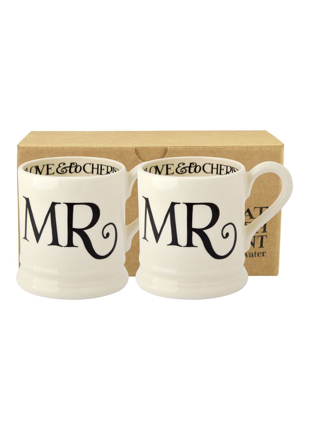 Emma Bridgewater Black Toast 'Mr & Mr' Set of 2 1/2 Pint Mugs Boxed Unique Handmade & Handpainted English Earthenware Tea/Coffee Mug Emma Brid