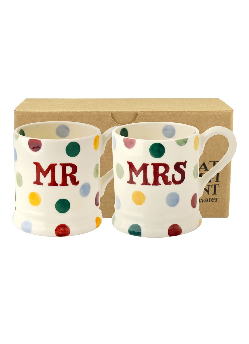 Emma Bridgewater Polka Dot 'Mr & Mrs' Set of 2 1/2 Pint Mugs Boxed Unique Handmade & Handpainted English Earthenware Tea/Coffee Mug