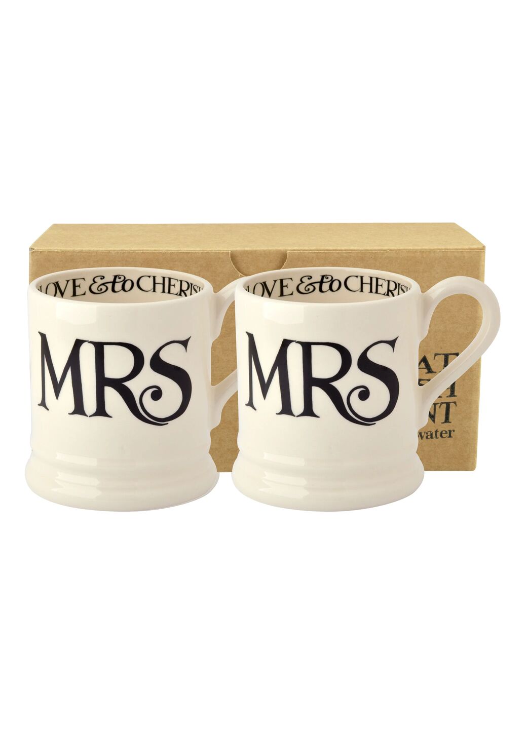 Black Toast 'Mrs & Mrs' Set of 2 1/2 Pint Mugs Boxed Unique Handmade & Handpainted English Earthenware Tea/Coffee Mug Emma Bridgewater