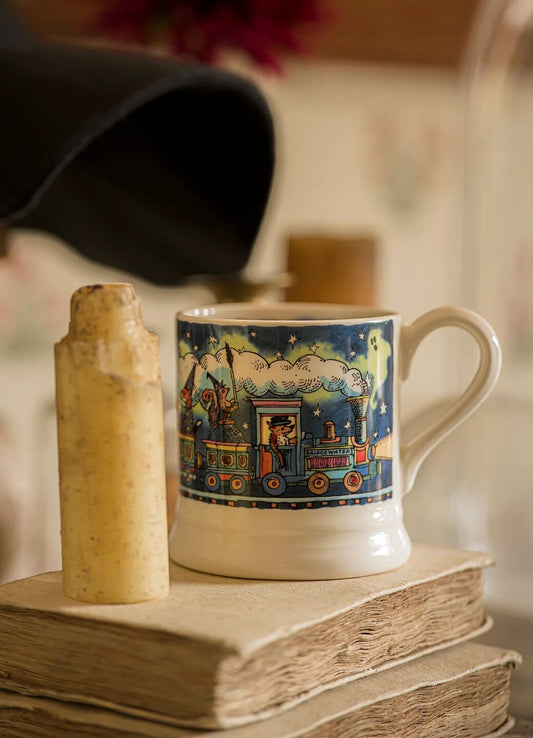 Emma Bridgewater Choo choo! All aboard the Bridgewater express: the woodland animals on our Halloween 1/2 Pint Mug are off on a ghost train excursion this October 31st.