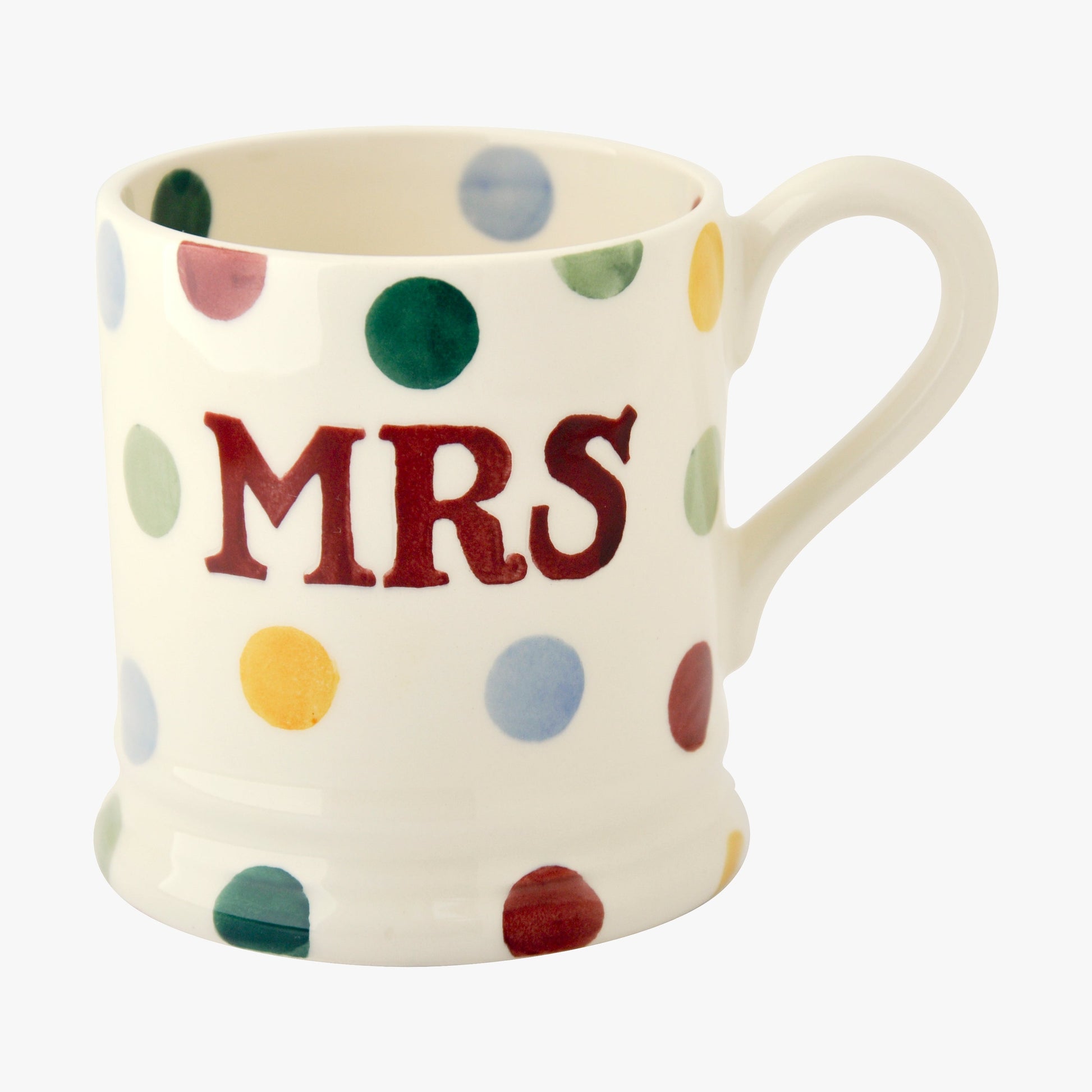 Emma Bridgewater Seconds Polka Dot Mrs 1/2 Pint Mug Unique Handmade & Handpainted English Earthenware Tea/Coffee Mug