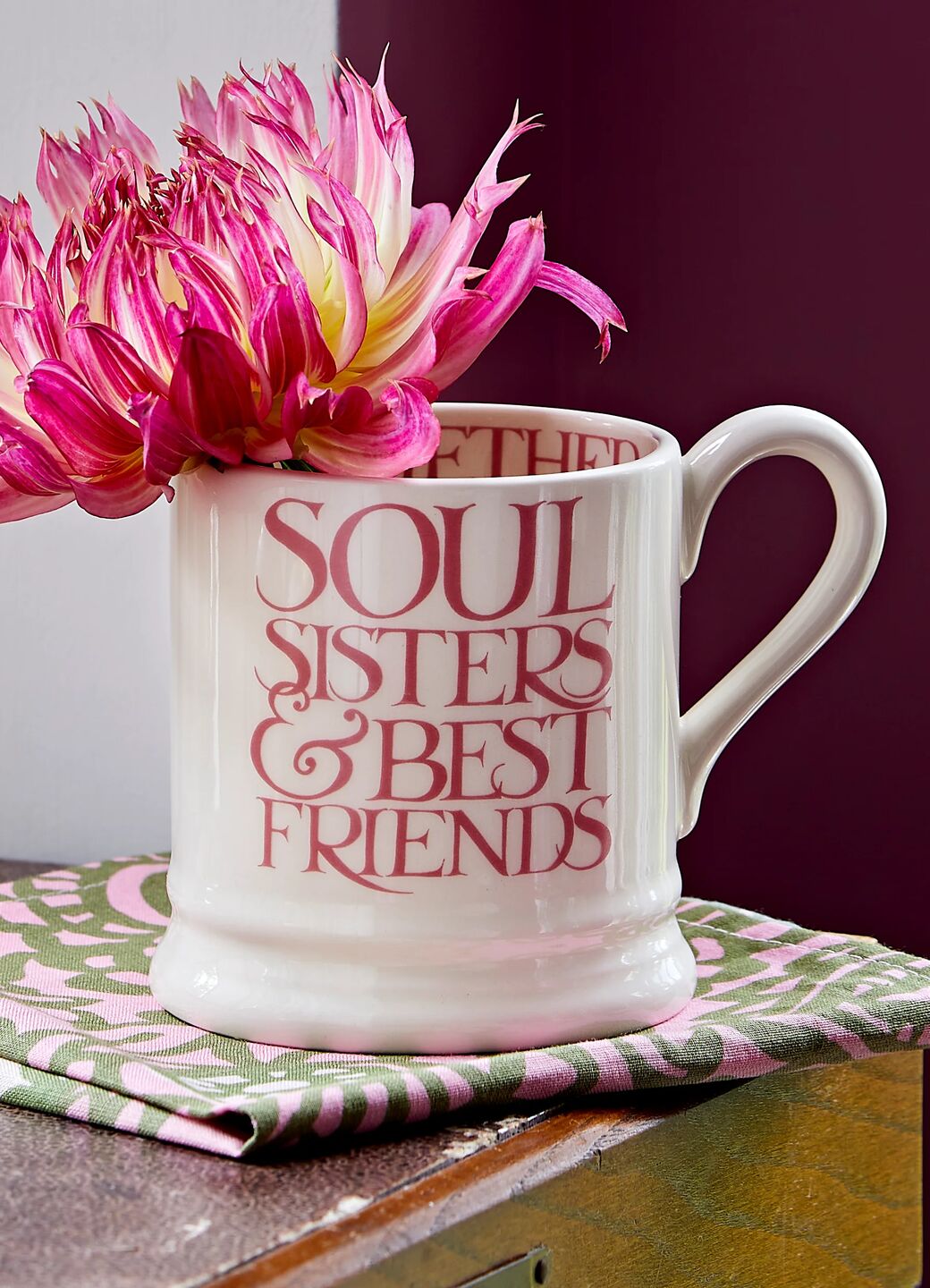 Pink Toast Soul Sisters 1/2 Pint Mug Unique Handmade & Handpainted English Earthenware Tea/Coffee Mug Emma Bridgewater