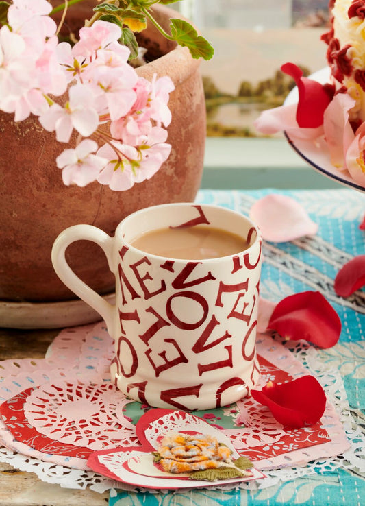 L.O.V.E Polka Red 1/2 Pint Mug Unique Handmade & Handpainted English Earthenware Tea/Coffee Mug Emma Bridgewater