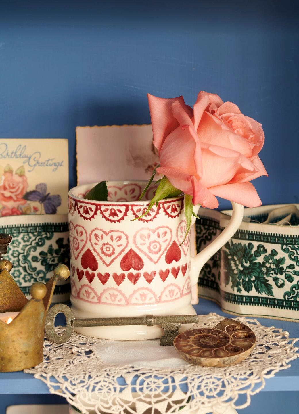 Pink Sampler 1/2 Pint Mug Unique Handmade & Handpainted English Earthenware Tea/Coffee Mug Emma Bridgewater