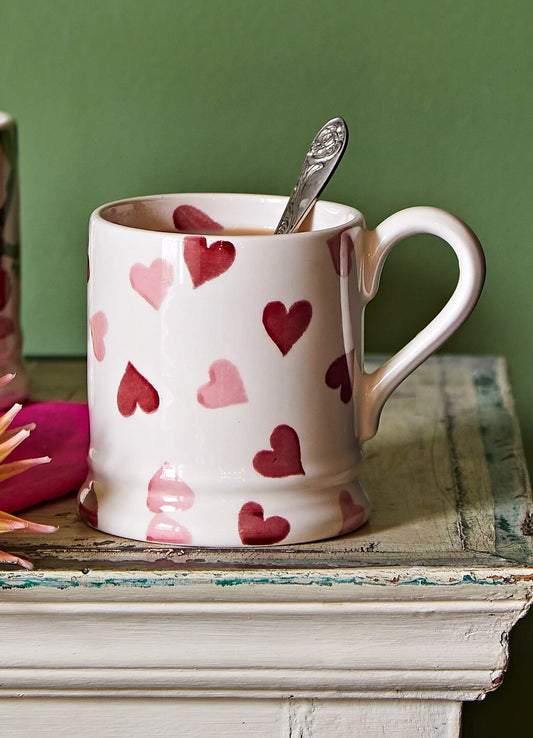 Emma Bridgewater Pink Hearts 1/2 Pint Mug Unique Handmade & Handpainted English Earthenware Tea/Coffee Mug