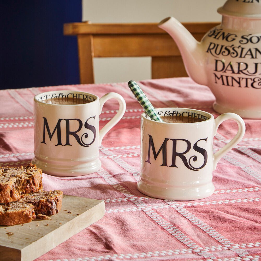 Black Toast 'Mrs & Mrs' Set of 2 1/2 Pint Mugs Boxed Unique Handmade & Handpainted English Earthenware Tea/Coffee Mug Emma Bridgewater