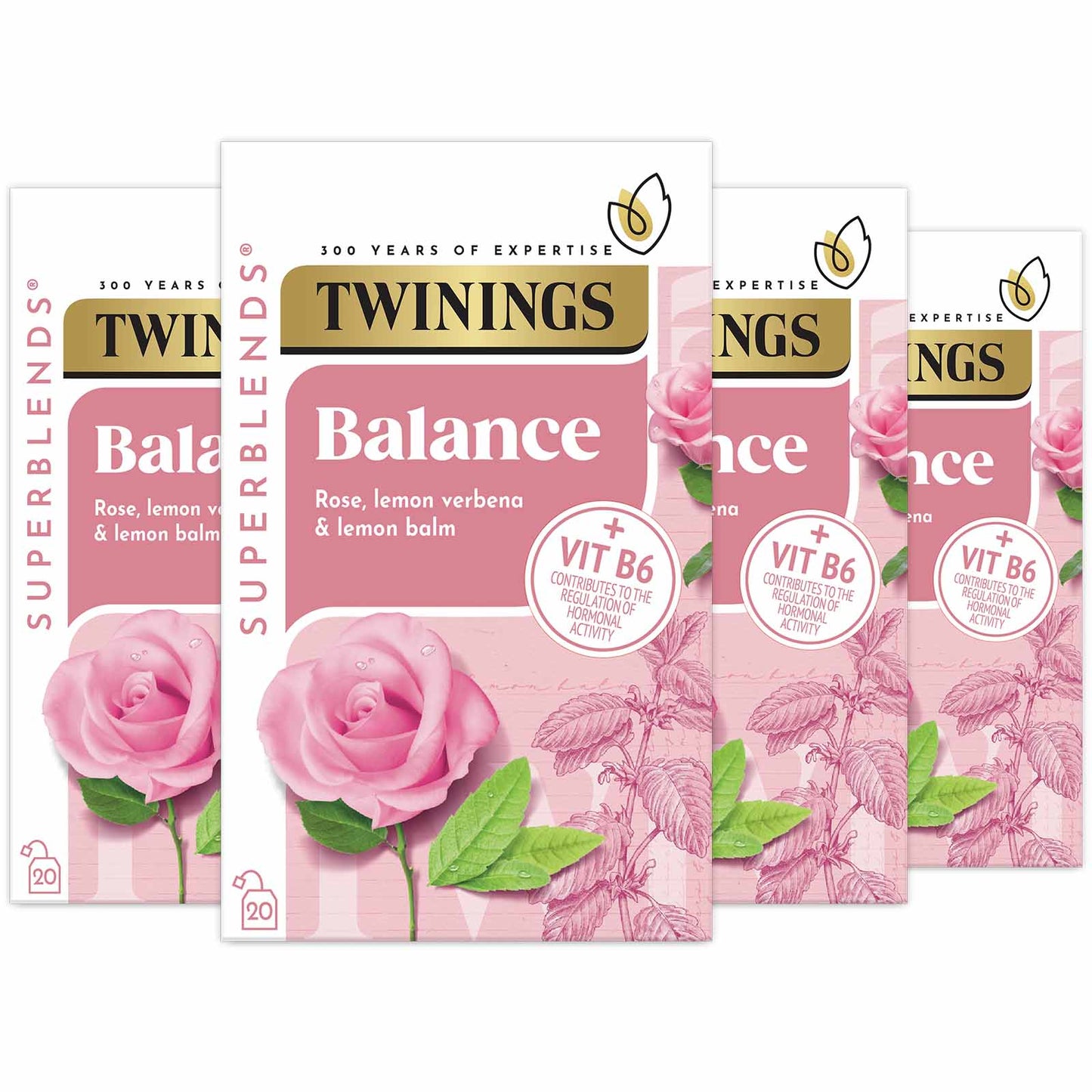 Twinings Superblends Balance Rose & Lemon Green Tea Infusion Added Vitamin B6 Health Tea Drink 4 x 20 Tea Bags