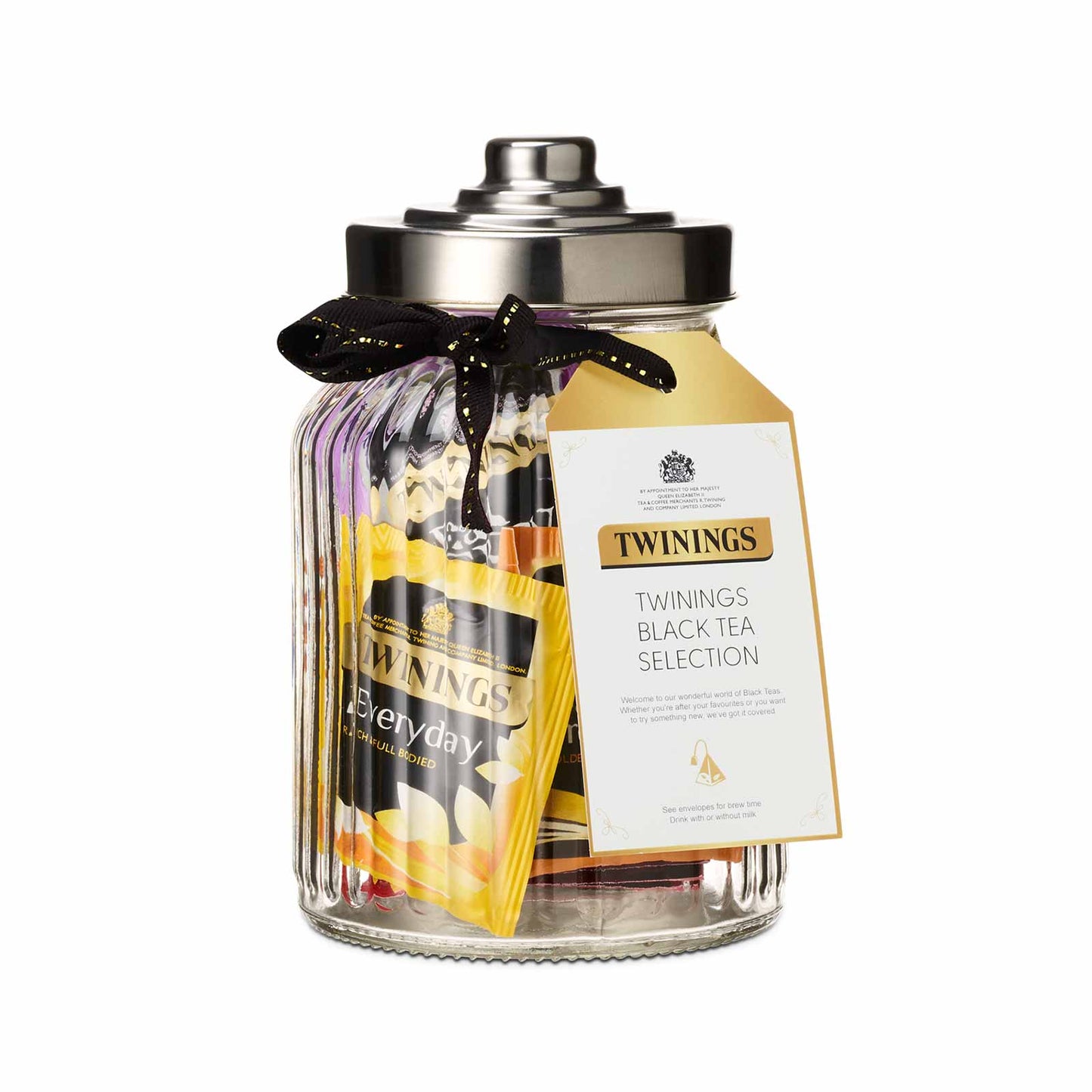 Twinings Black Tea Selection Filled Jar 30 Tea Bags Small Ribbed Glass Jar Filled With Black Tea Black Tea Gift