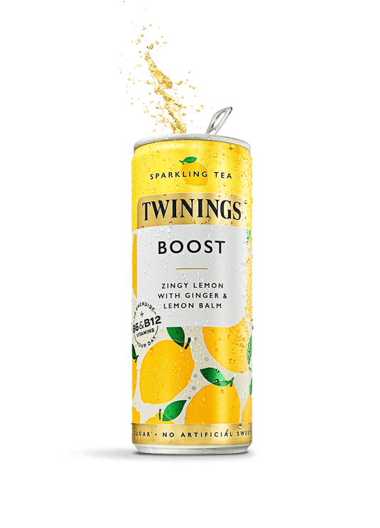 Twinings Sparkling Tea Boost Lemon & Ginger Sparkling Black Tea Infusion With Vitamins B6, B12 & C