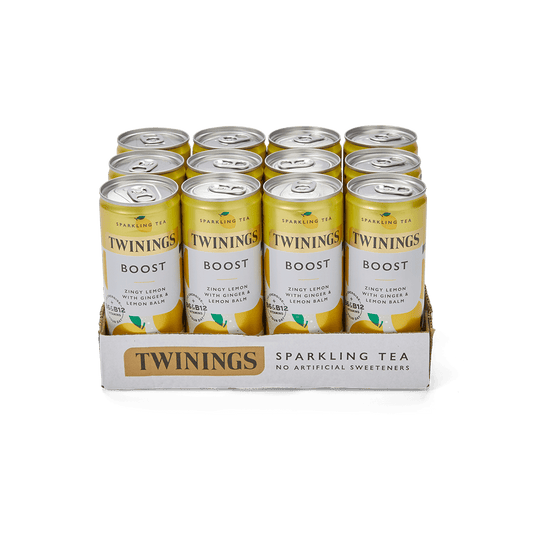 Twinings Sparkling Tea 12 Pack Lemon & Ginger Sparkling Black Tea Infusion With Vitamins B6, B12 & C Boost