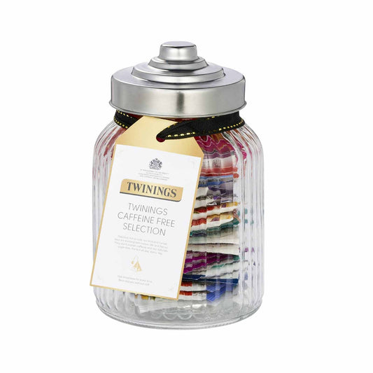 Twinings Caffeine Free Tea Selection Filled Jar 30 Tea Bags Small Ribbed Glass Jar Filled With Decaffeinated (Decaf) Tea Decaffeinated Tea Gif