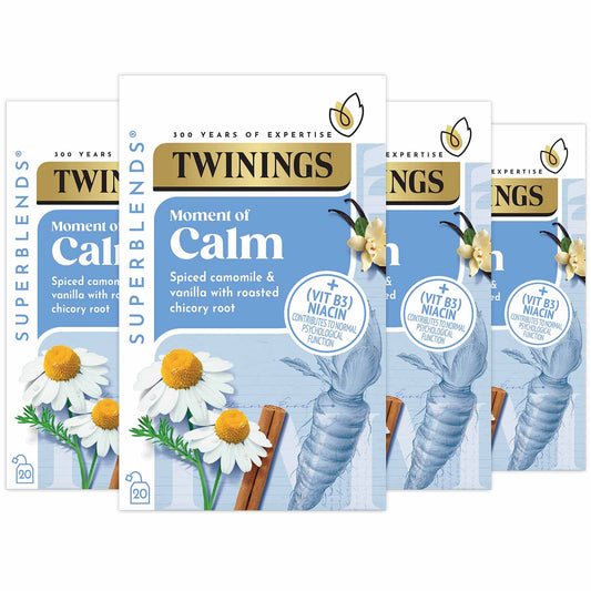 Twinings Superblends Moments of Calm Spiced Camomile & Vanilla Flavoured Herbal Infusion Added Niacin (Vitamin B3) Health Tea Drink 4 x 20 Te