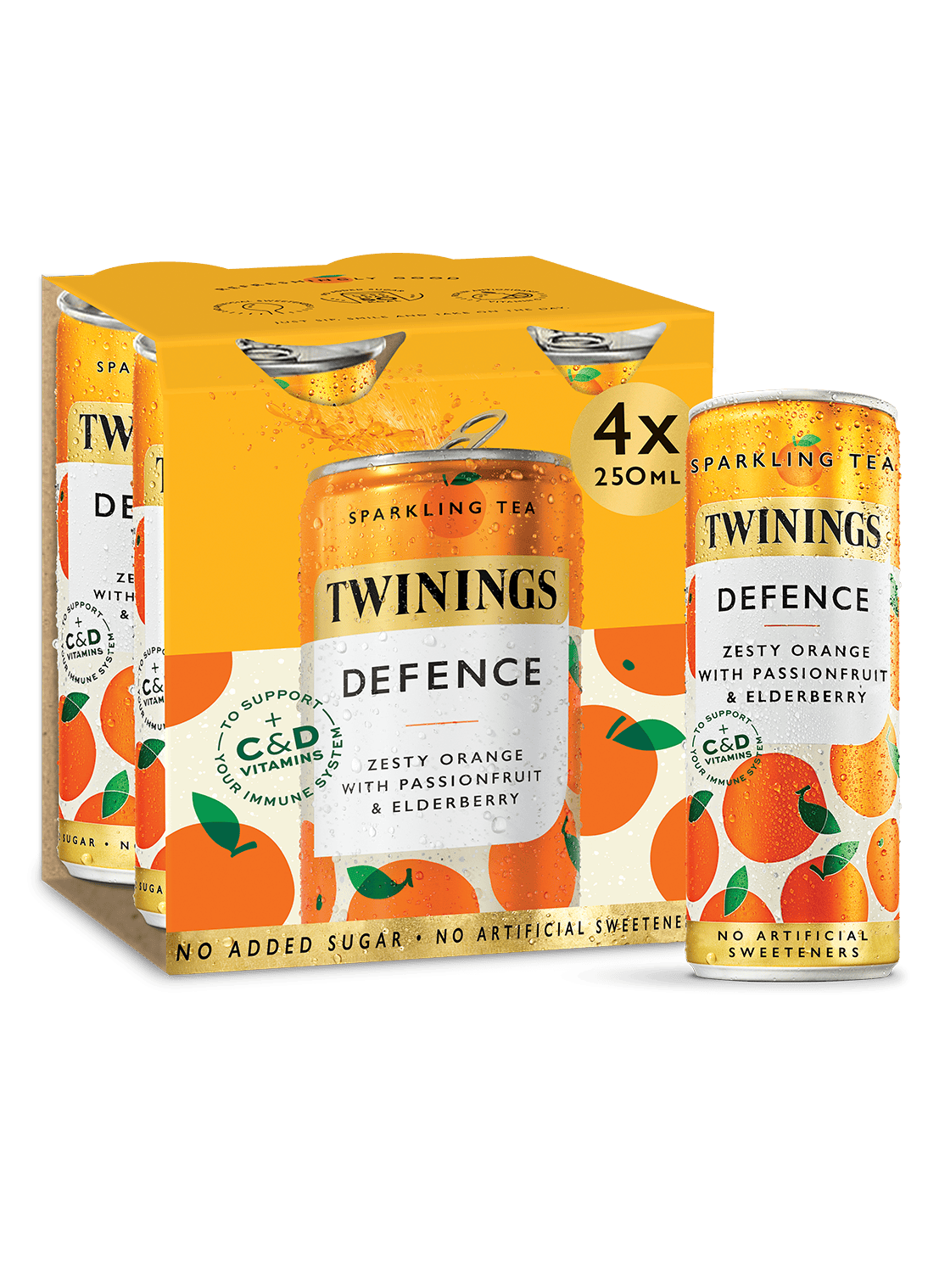 Twinings Sparkling Tea Defence Orange & Passionfruit Sparkling Tea with Added Zinc, Vitamins D & C 4 Pack