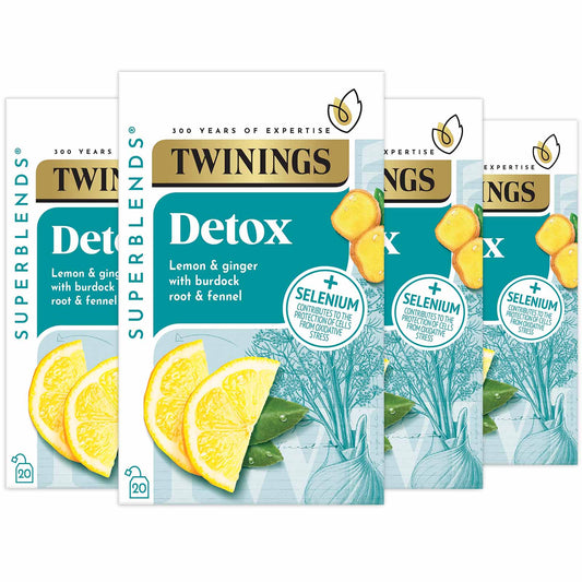 Twinings Superblends Detox Lemon & Ginger with Burdock Root & Fennel Flavoured Infusion Added Selenium Health Tea Drink 4 x 20 Tea Bags