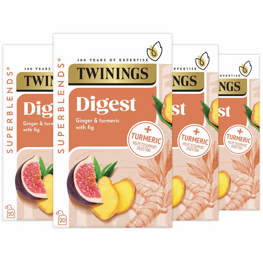 Twinings Superblends Digest Ginger & Tumeric Flavoured Infusion with Fig Health Tea Drink 4 x 20 Tea Bags