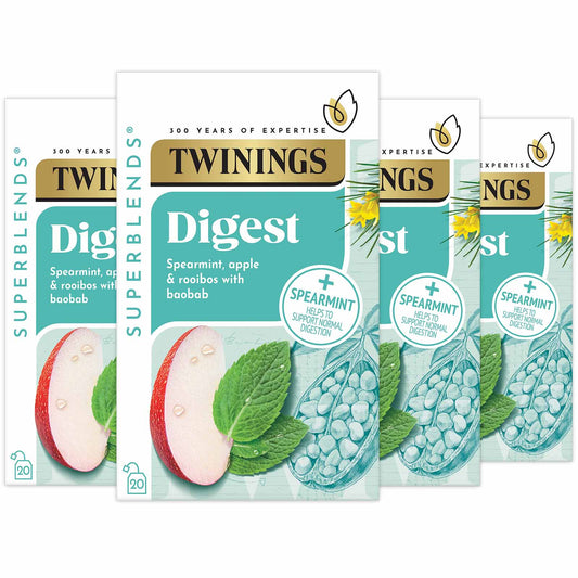 Twinings Superblends Digest Spearmint, Apple & Rooibos Flavoured Infusion with Baobab Health Tea Drink 4 x 20 Tea Bags