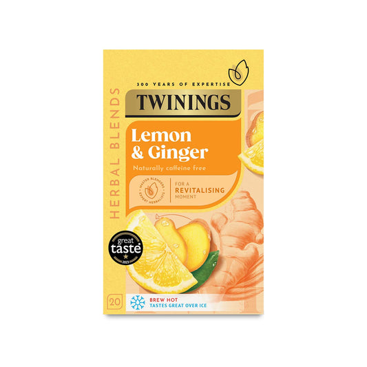 Twinings Fruit & Herbal Tea Lemon & Ginger Tea 20 Tea Bags Caffeine Free Tea Sugar Free Tea Bags