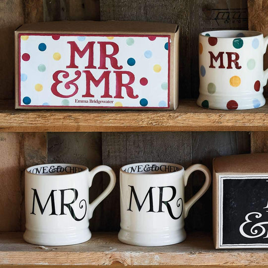 Emma Bridgewater Black Toast 'Mr & Mr' Set of 2 1/2 Pint Mugs Boxed Unique Handmade & Handpainted English Earthenware Tea/Coffee Mug Emma Brid