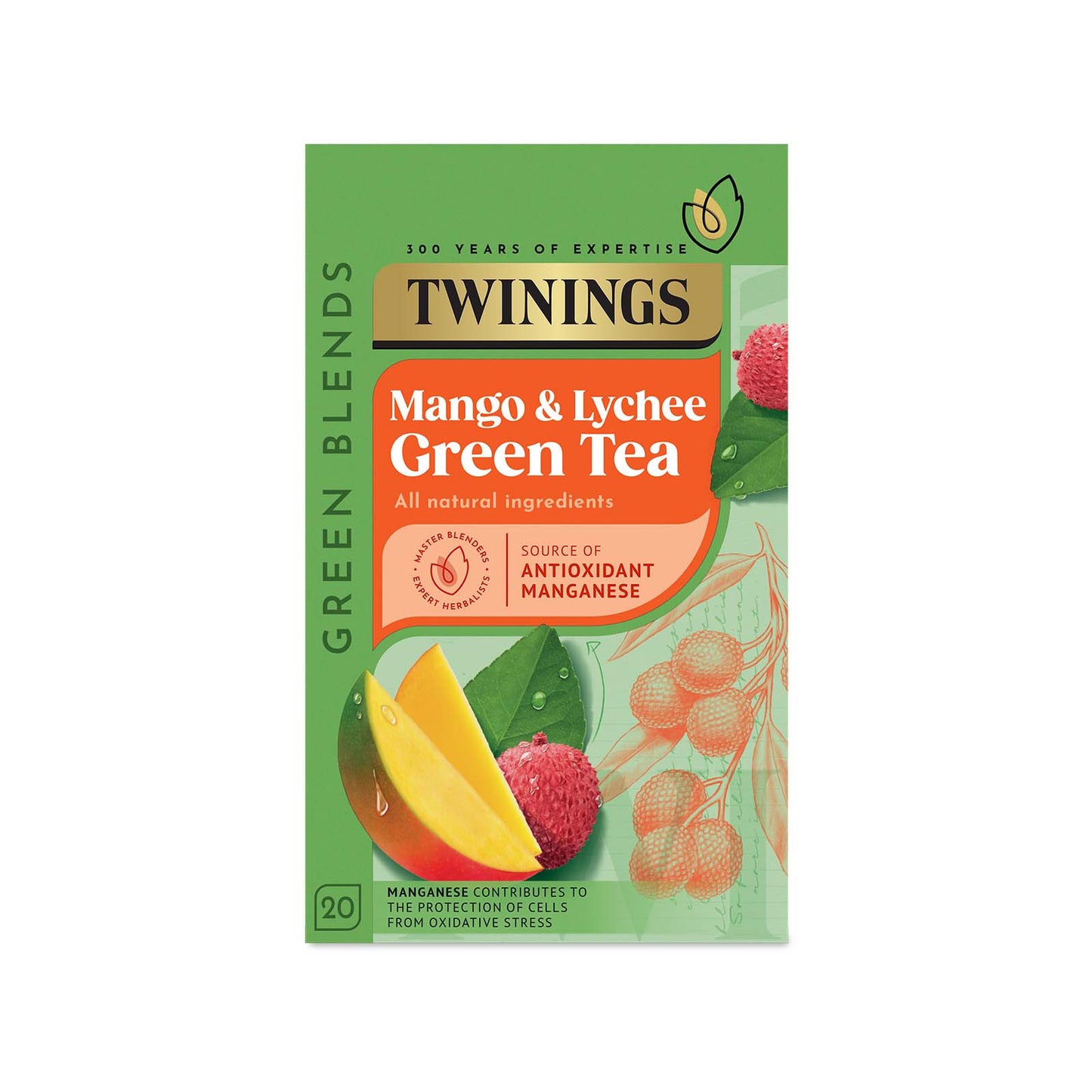 Twinings Green Tea Mango & Lychee Green Tea 4 x 20 Tea Bags All Natural Flavours Sugar Free Tea