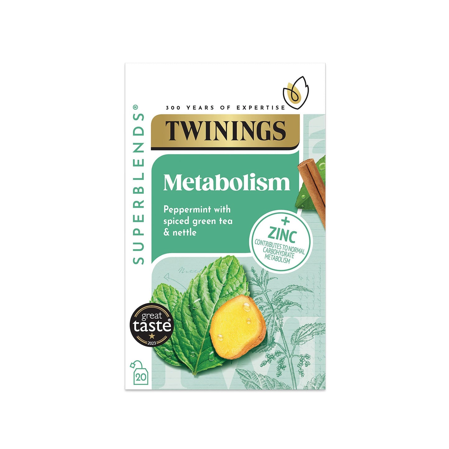 Twinings Superblends Metabolism Peppermint with Spiced Green Tea & Nettle Green Tea Infusion Added Zinc Health Tea Drink 20 Tea Bags