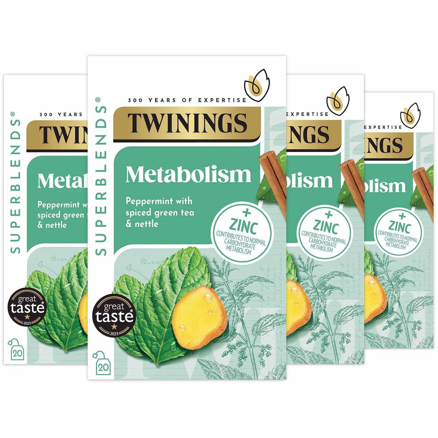 Twinings Superblends Metabolism Peppermint with Spiced Green Tea & Nettle Green Tea Infusion Added Zinc Health Tea Drink 4 x 20 Tea Bags