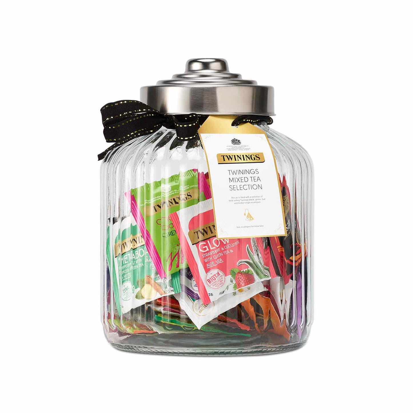 Twinings Mixed Tea & Infusions Selection Filled Jar 70 Tea Bags Large Ribbed Glass Jar Filled With A Range of Tea Variety Tea Gift