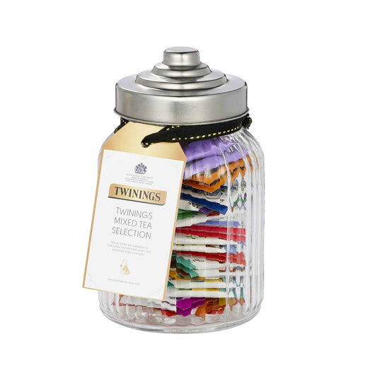 Twinings Mixed Tea & Infusions Selection Filled Jar 30 Tea Bags Small Ribbed Glass Jar Filled With A Range of Tea Variety Tea Gift