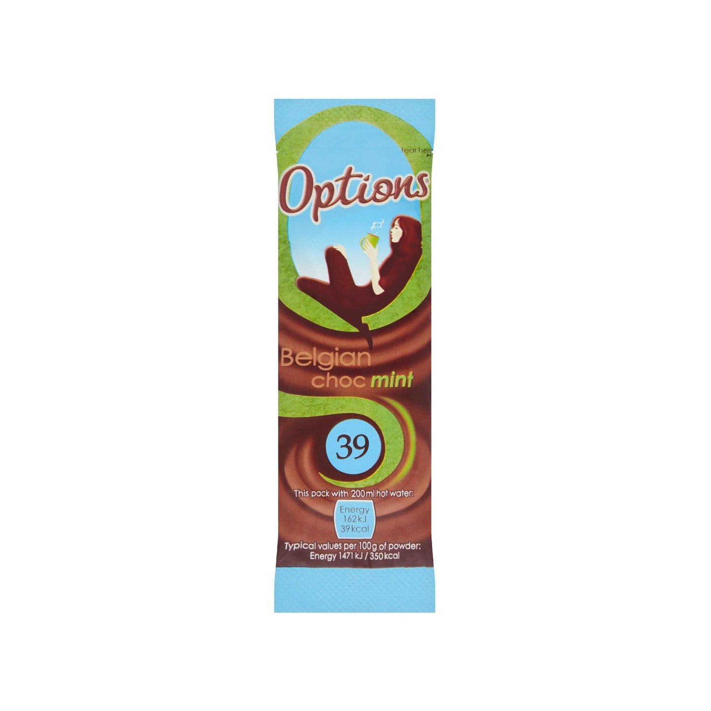 Options Hot Chocolate Mint Belgian Chocolate 1 x Sachet Instant Hot Chocolate