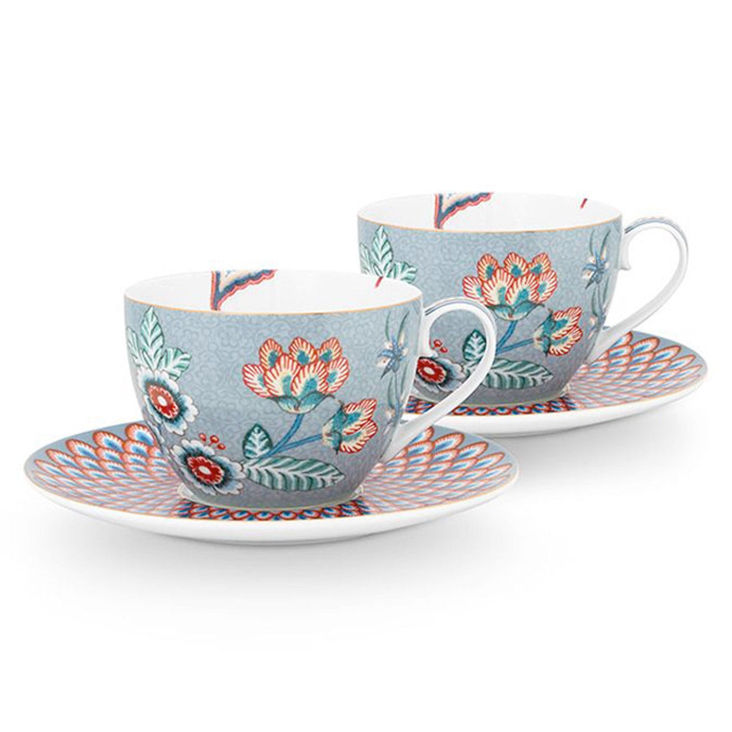 Pip Studio Flower Festival Set of 2 Cups & Saucers Perfect for Afternoon Tea Light Blue Teaware Tea for Two Set