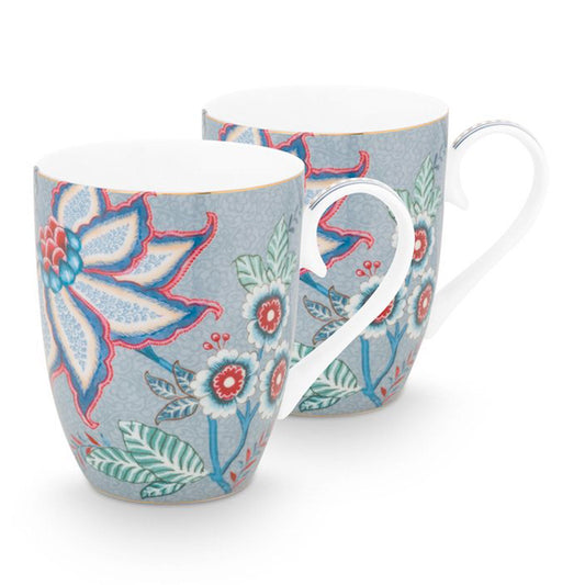 Pip Studio Flower Festival Set of 2 Mugs Perfect for Afternoon Tea Light Blue Teaware Tea for Two Set