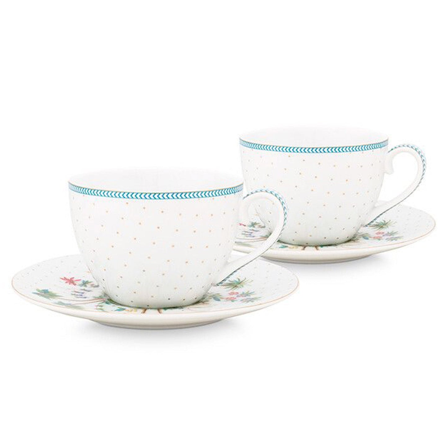 Pip Studio Jolie Dots Set of 2 Cups & Saucers Perfect for Afternoon Tea White & Gold Teaware Tea for Two Set