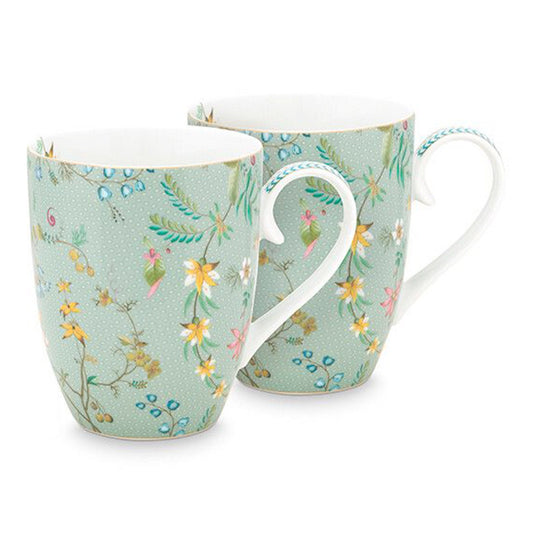 Pip Studio Jolie Flowers Set of 2 Mugs Perfect for Afternoon Tea Blue Teaware Tea for Two Set