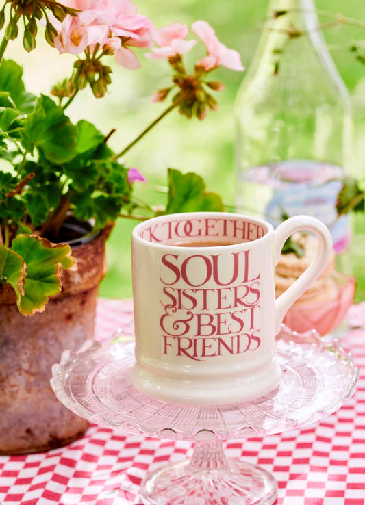 Emma Bridgewater Seconds Pink Toast Soul Sisters 1/2 Pint Mug Unique Handmade & Handpainted English Earthenware Tea/Coffee Mug