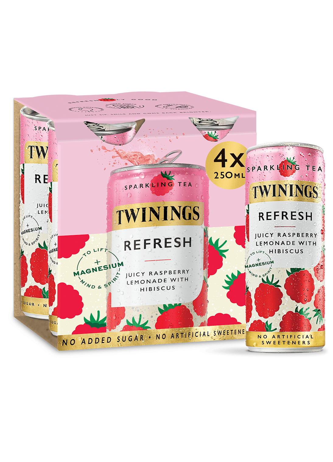 Twinings Sparkling Tea Refresh Rasberry and Lemon Sparkling Tea with Added Magnesium, Niacin & Vitamin C 4 Pack