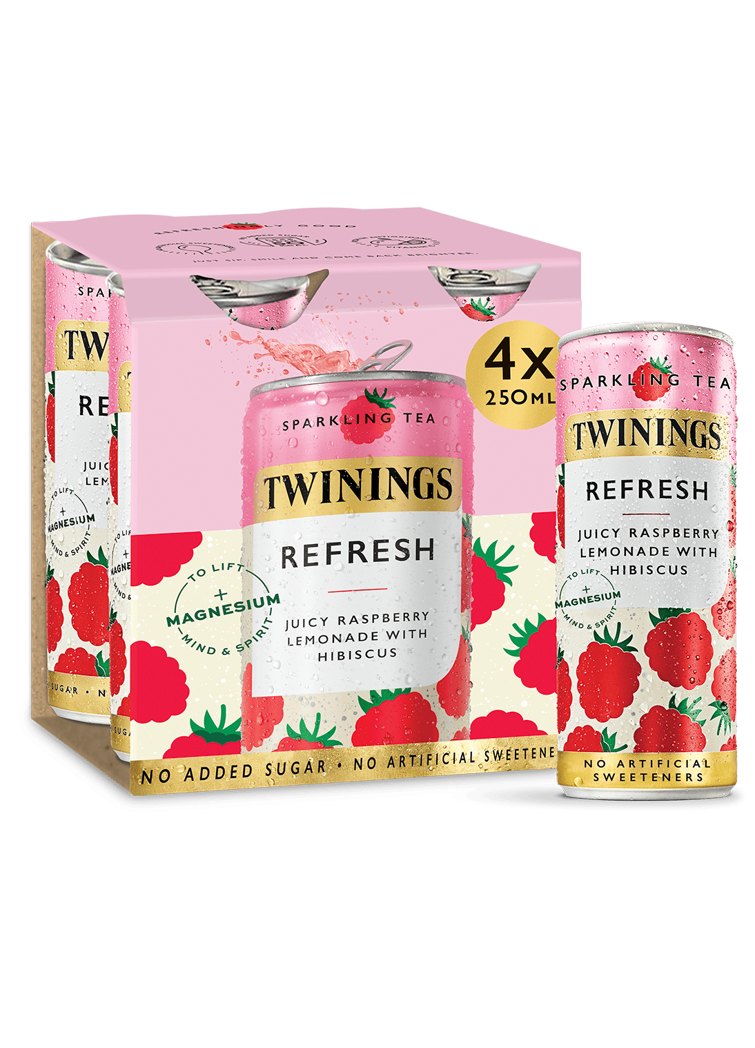 Sparkling Tea Refresh Raspberry and Lemon Sparkling Tea with Added Magnesium, Niacin & Vitamin C 4 Pack Twinings